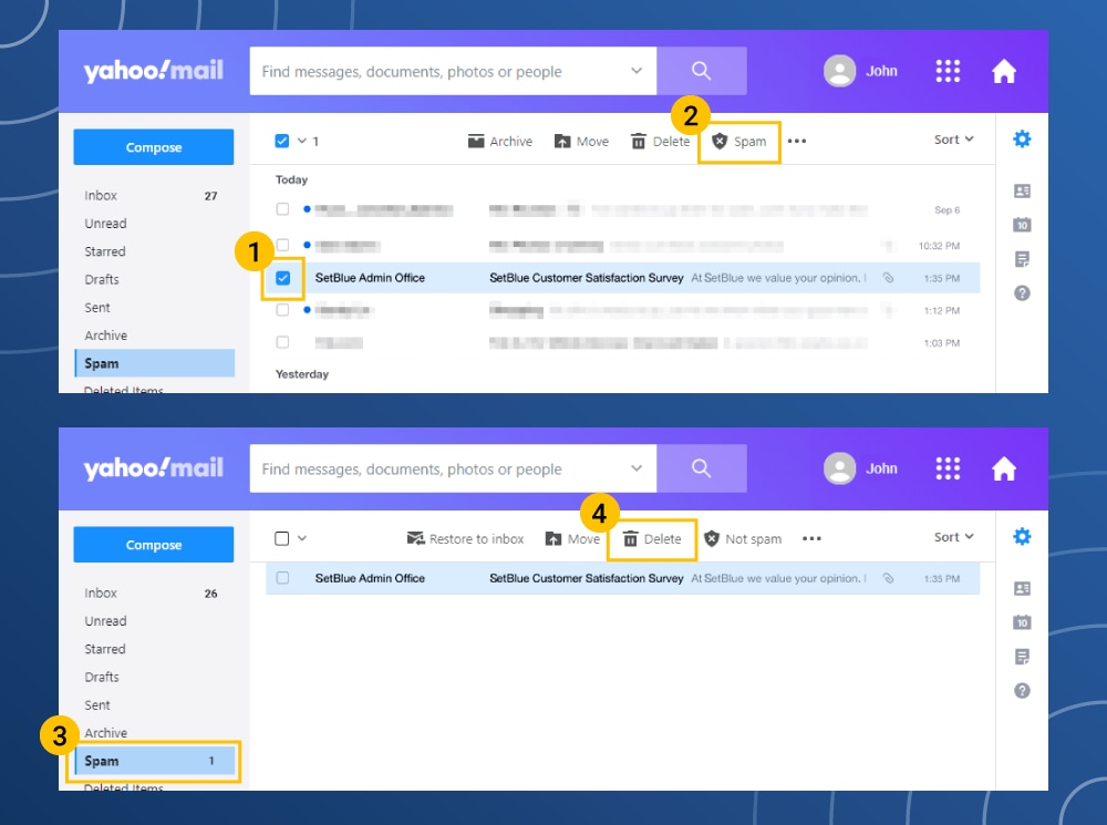 Remove spam Yahoo
