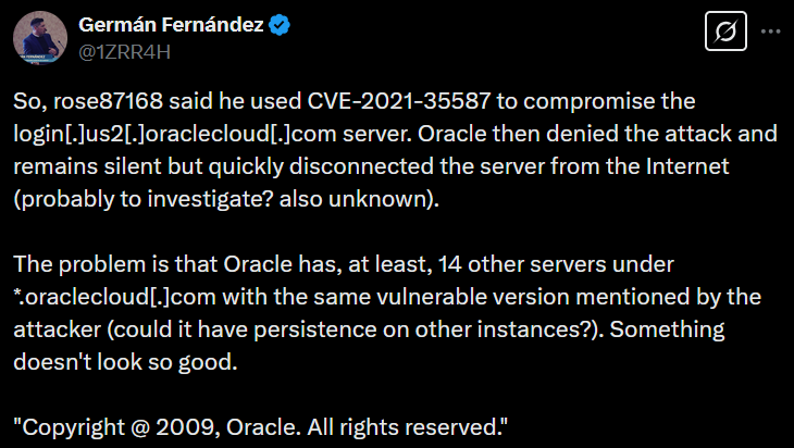 Oracle Cloud breach Twitter
