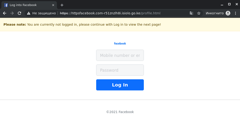 Phishing page