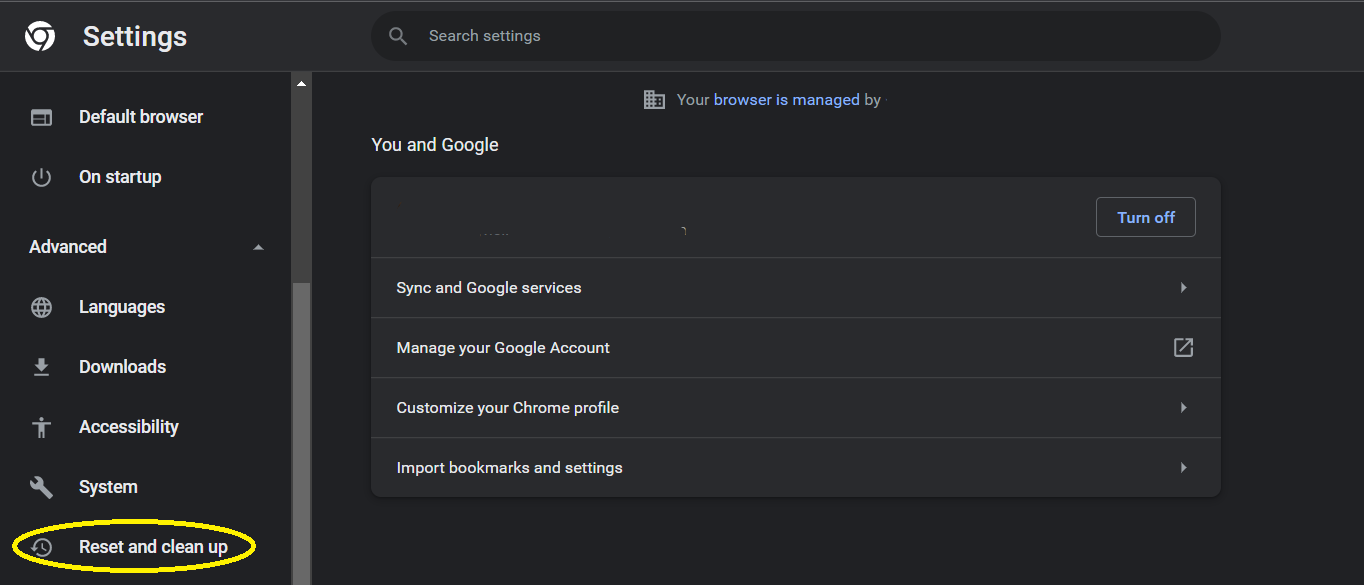 Reset Chrome settings