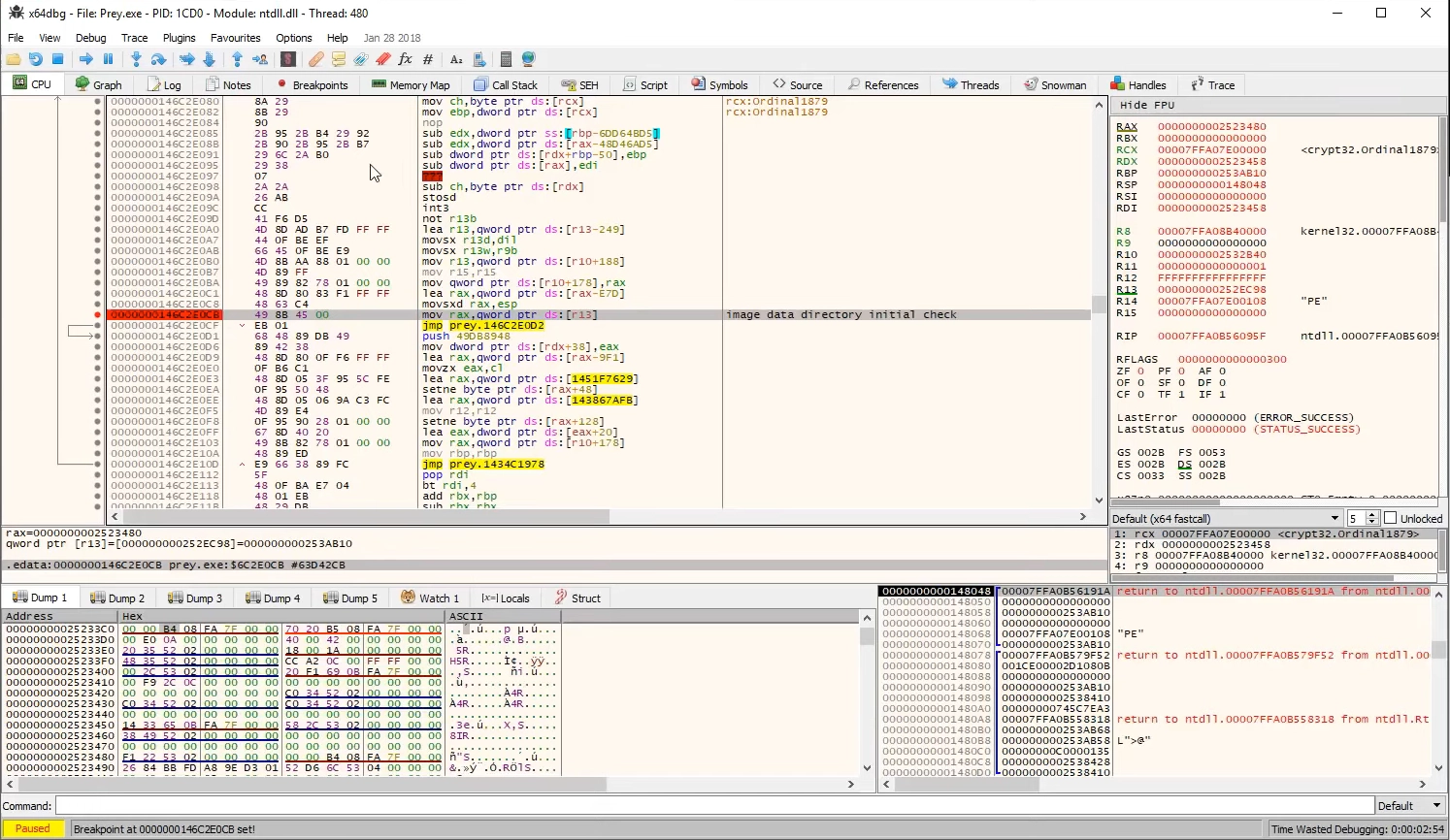 Binary analysis showing code modifications