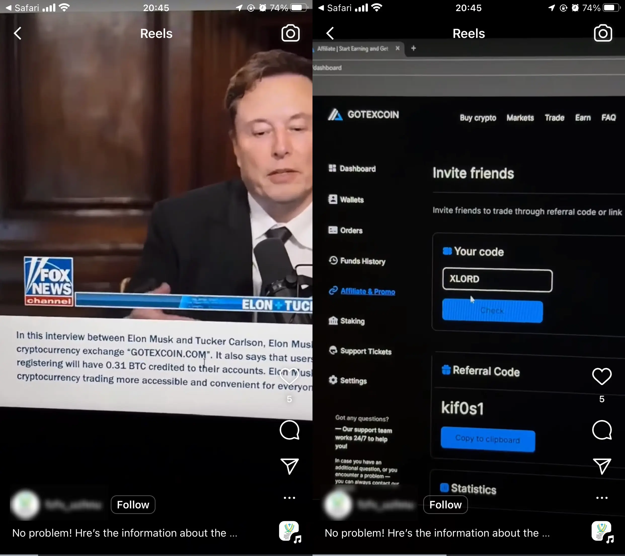 Gotexcoin 0,31 BTC XLord scam in social media
