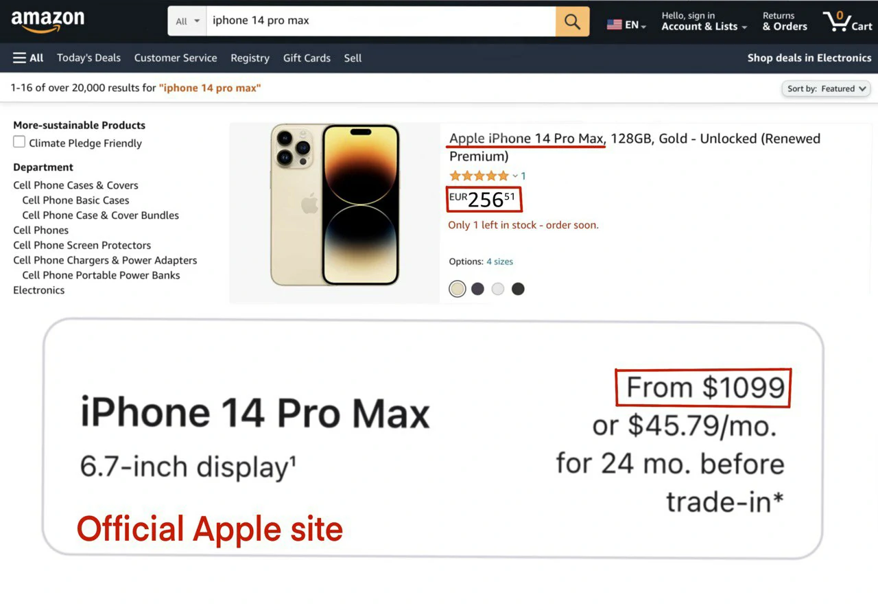 Example of an expensive product that is sold cheaply