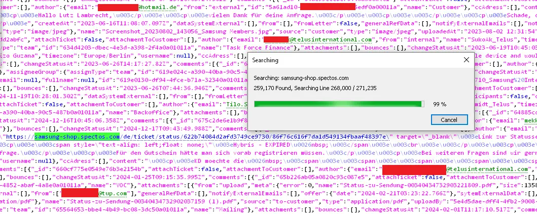 Snippet from the leak shows samsung-shop.spectos.com screenshot