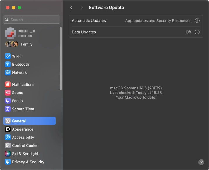 macOS Software Update screen showing system is checking for updates