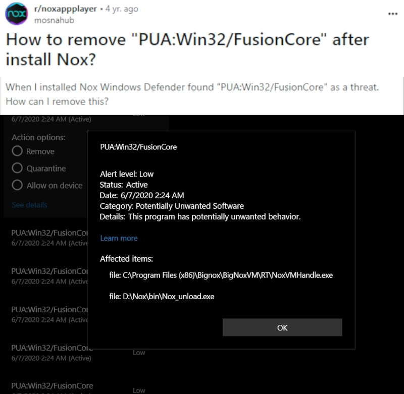 PUABundler:Win32/FusionCore 2 Nox app player FusionCore