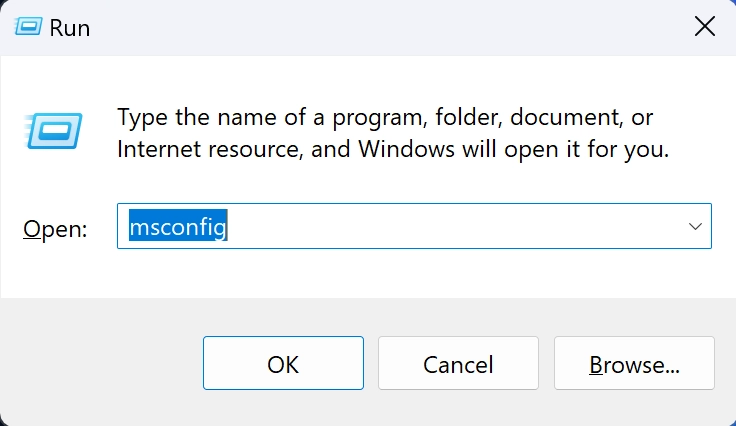 Run menu msconfig