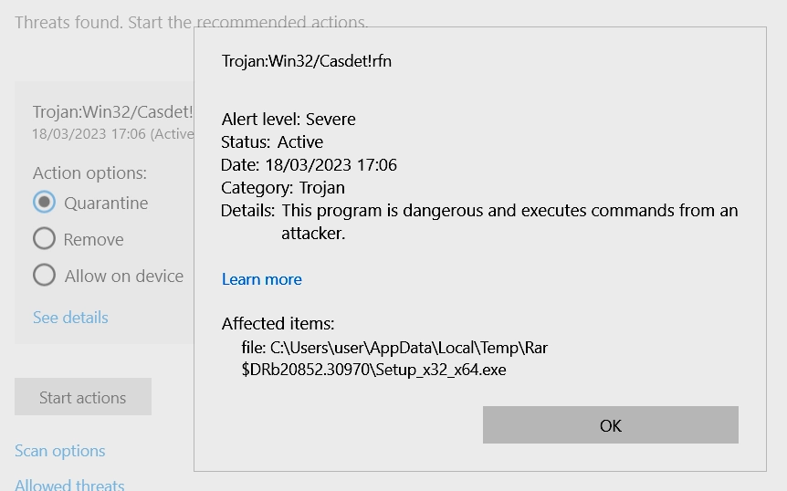 Trojan:Win32/Casdet!rfn Virus